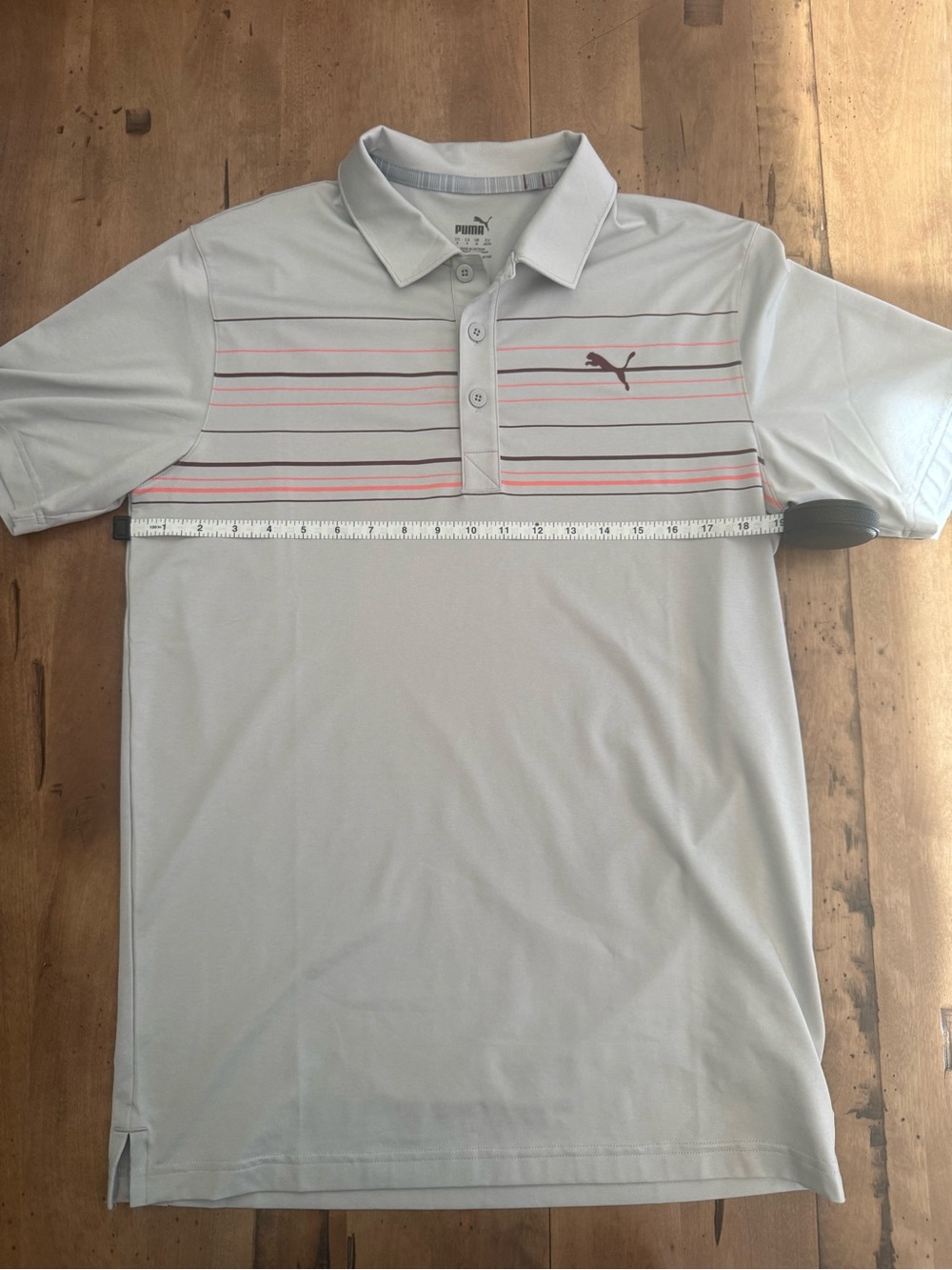 Puma Men’s Light Gray Striped Golf Polo - Men’s Small